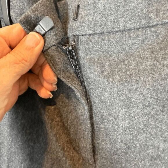 NWT The Kooples Wool & Lamb Leather Brushed Flannel Trousers Charcoal Size Small - Picture 4 of 14